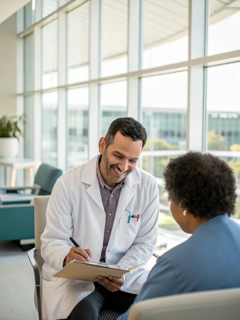 A dedicated on-call healthcare professional answering a call with a headset, in a quiet, supportive environment, representing HealthIntakePro's responsive on-call assistance.